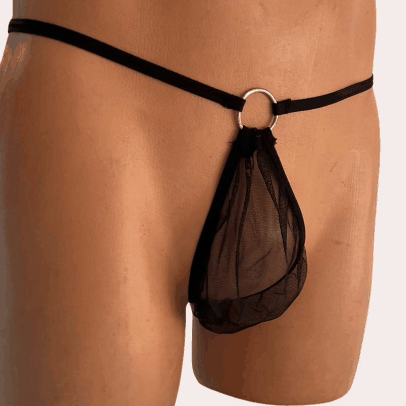 Fantezi Siyah Transparan Halkalı Tül Erkek String Seksi Erkek İç Çamaşırı BC4610
