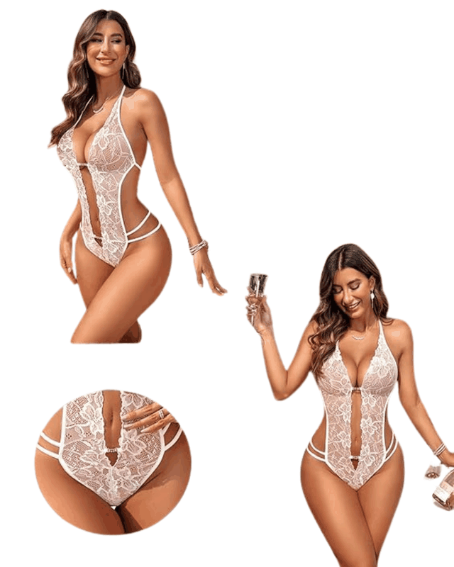 Fantezi Beyaz Dantelli Zincirli Seksi Babydoll BC9252