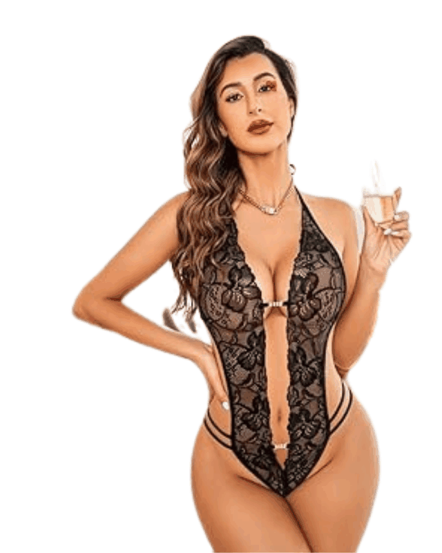 Fantezi Siyah Dantelli Zincirli Seksi  Babydoll BC9251
