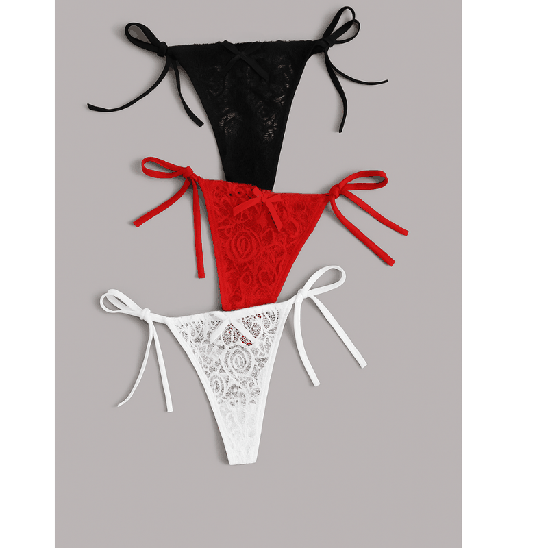 Kadın 3'lü Dantelli Yandan Bağlamalı Seksi Tanga BC0054