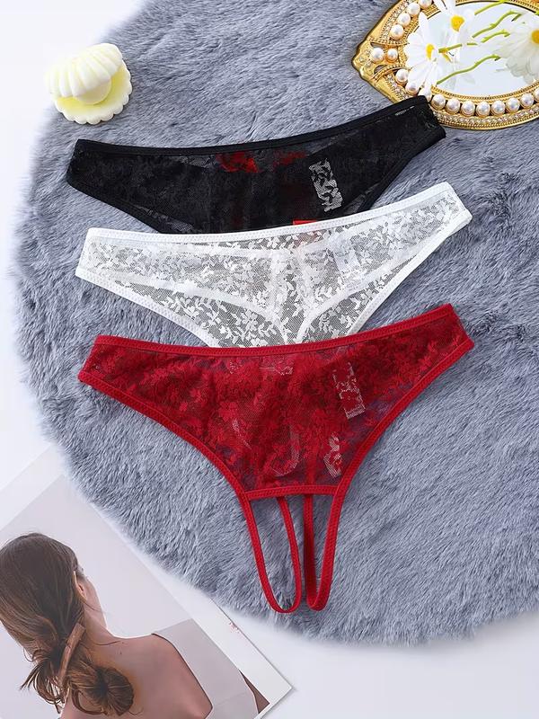 Kadın 3'lü Seksi Ağ Bölgesi Açık Dantelli Tanga Seti BC0055