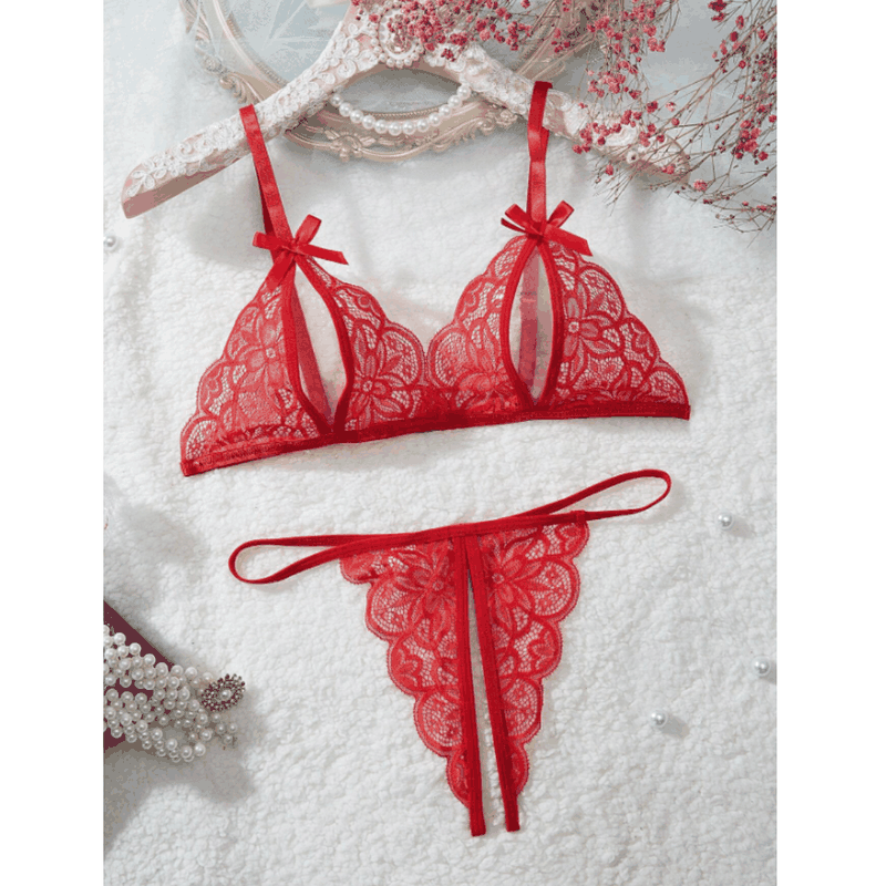 Bacio Fantezi Kırmızı Dantelli Seksi Sütyen Kilot Takım BC9703