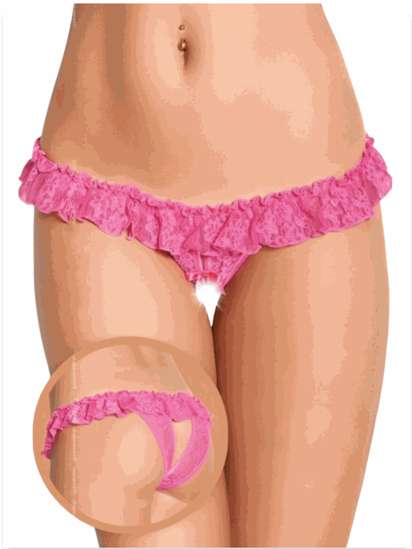 Tegan Fantezi Üstü Fırfırlı Ağı Açık Pembe Dantel Tanga - String TG270019