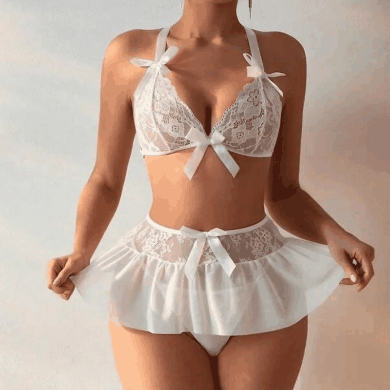 Tegan Fantazi Beyaz Dantelli Fiyonklu Seksi Babydol TG279239