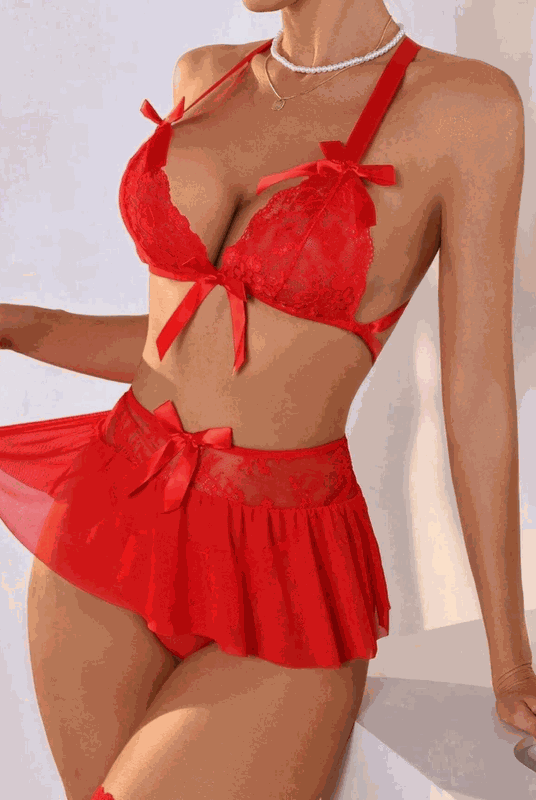 Tegan Fantazi Kırmızı Dantelli Fiyonklu Seksi Babydol TG279240