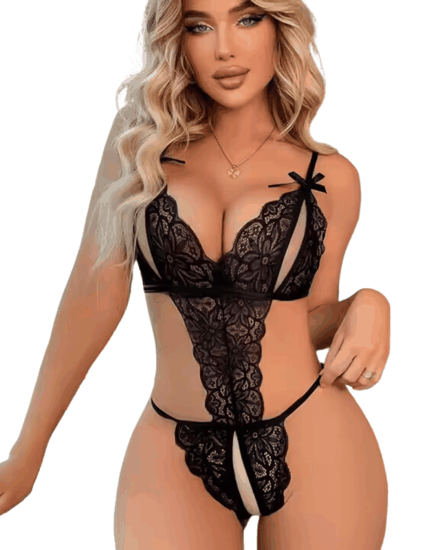 Tegan Büyük Beden Fantezi Siyah Dantelli Babydoll TG279249