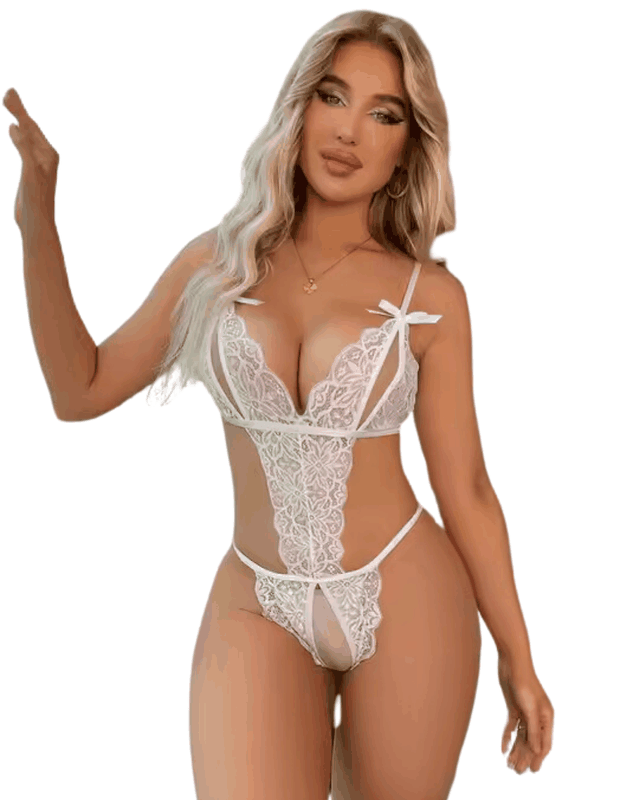 Tegan Büyük Beden Fantezi Beyaz Dantelli Babydoll TG279248