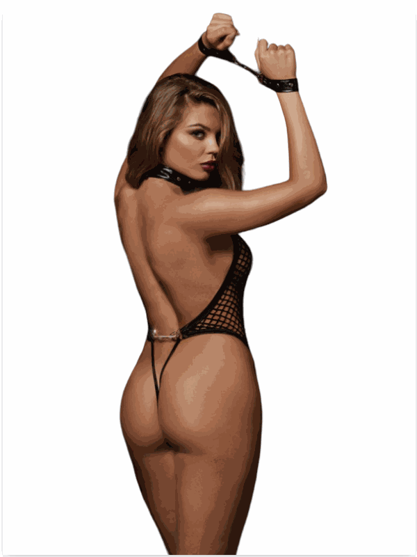Tegan Büyük Beden Fantezi Seksi Fileli Kelepçeli Sırtı Açık Babydoll Gecelik TG279231-B