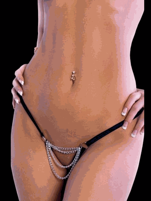 Tegan Büyük Beden Fantazi Siyah Zincirli Seksi  Kadın String Tanga TG271290-B